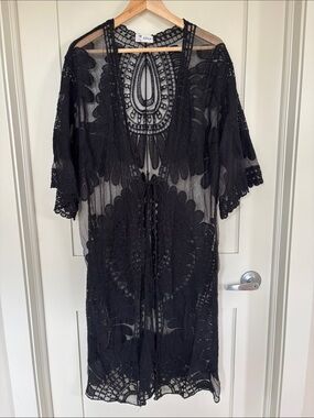 ASHA Black Crochet Lace Sheer Tunic